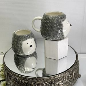 Hedge Hog Mugs by Pacific Home set of 2 Gray & White